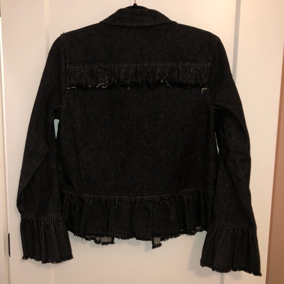 Black Denim Ruffle Jacket - Picture 2 of 3